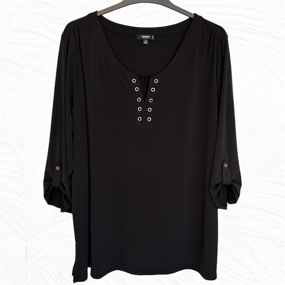 Women’s Plus Sz 3/4 Sleeve Black Tunic W/Silver Accents By Premise Studio Sz 3X